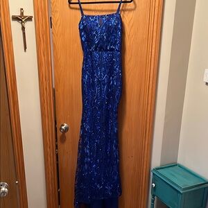 Blue Sequin Embellished Maxi Gown